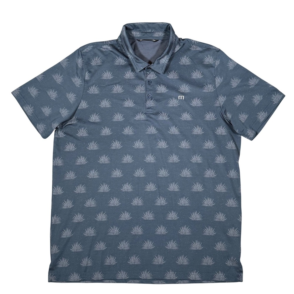 TravisMathew Mens XL Polo Shirt Blue Agave Print Golf Performance No Size Tag‎